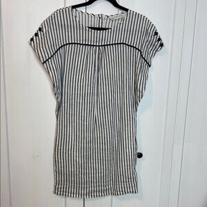 Zara Monochrome Striped Mini Shift Dress - small - linen cotton blend